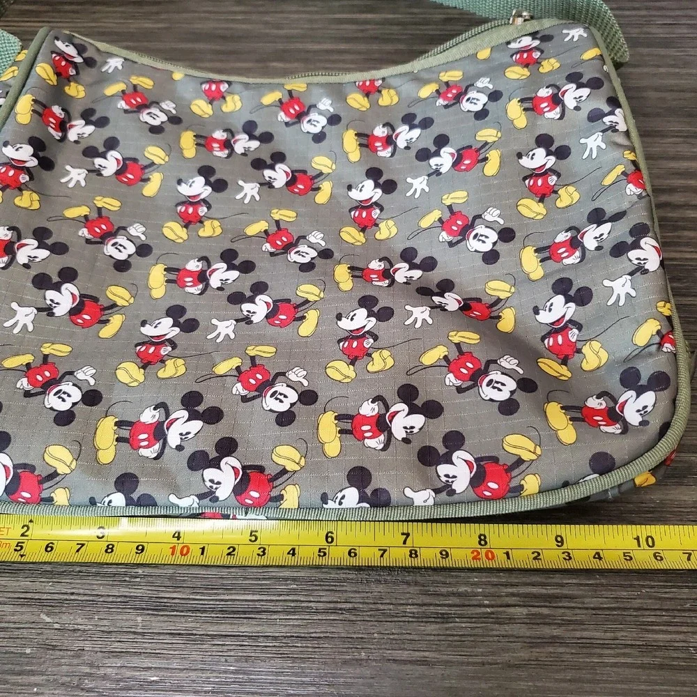 Disney Mickey Mouse All Over Zip Olive Army Green‎ Shoulder Bag Tote Kids Canvas